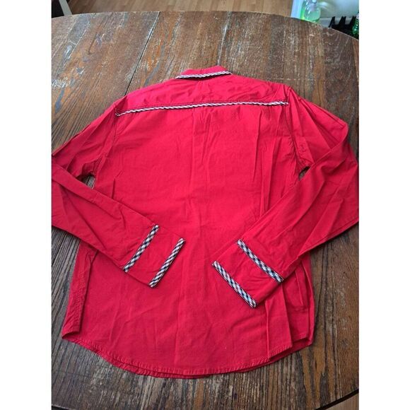 New Large Montero Jeans Red Black Cream Brown Long Sleeve Western Rodeo Shirt - Picture 3 of 3